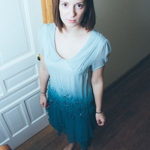 Blue Dip-Dye Chloe Dress - Size 4 (Vintage)